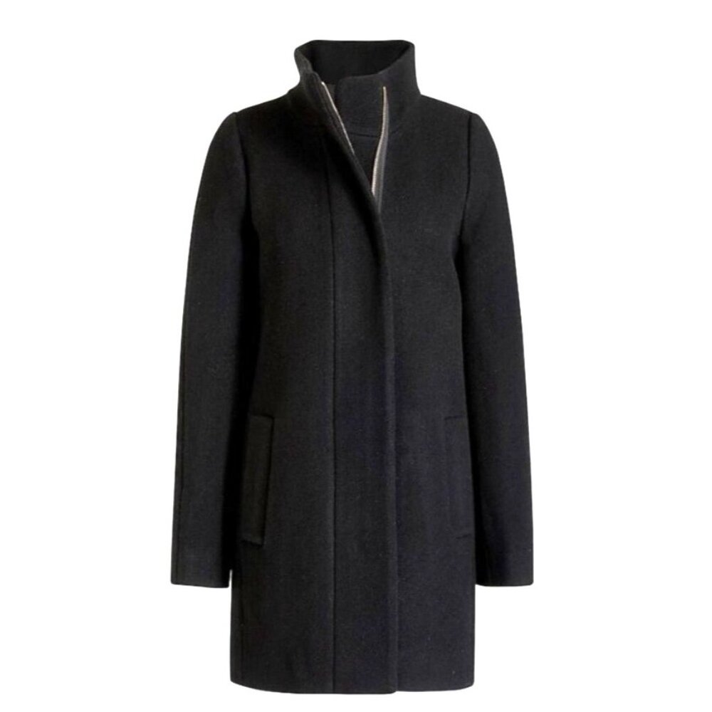 J Crew City Coat Womens 2 Black Zip Front Wool‎ Blend Winter Dressy Casual